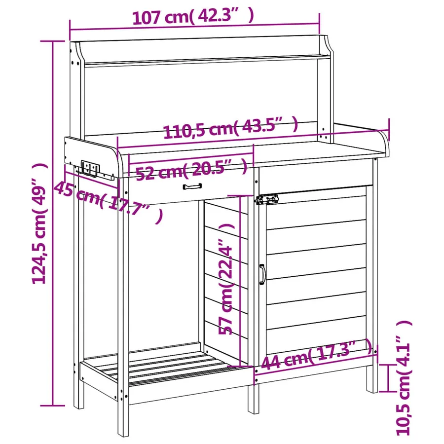 Table de rempotage avec armoire gris bois massif de sapin - 12