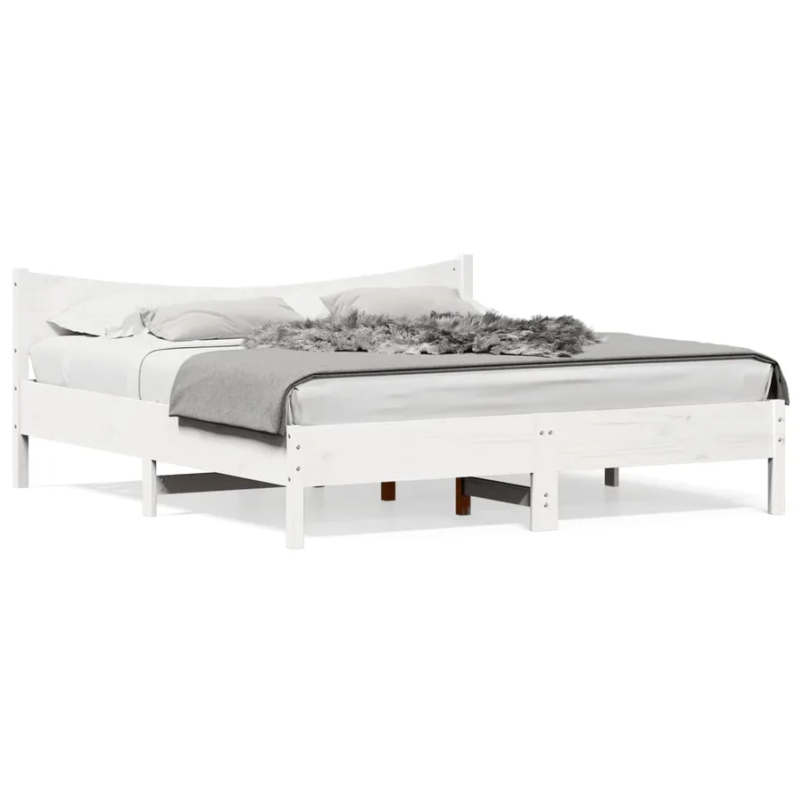 Cadre de lit sans matelas blanc 200x200 cm bois massif de pin - 2