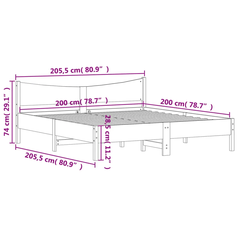 Cadre de lit sans matelas blanc 200x200 cm bois massif de pin - 9