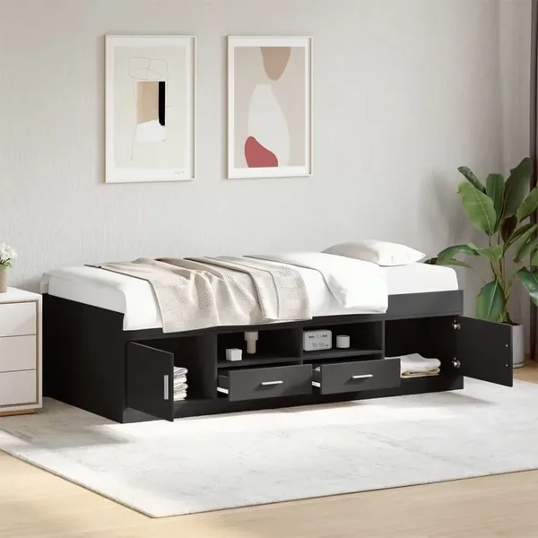 Lit de jour avec tiroirs sans matelas noir 100x200 cm