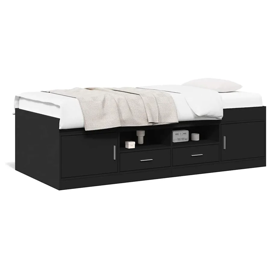 Lit de jour avec tiroirs sans matelas noir 100x200 cm - 2