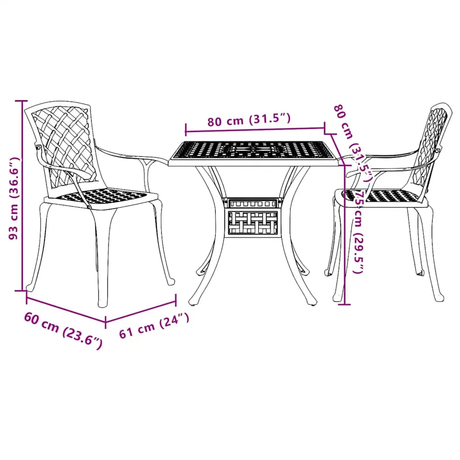 Ensemble de bistro 3 pcs blanc aluminium coulé - 11