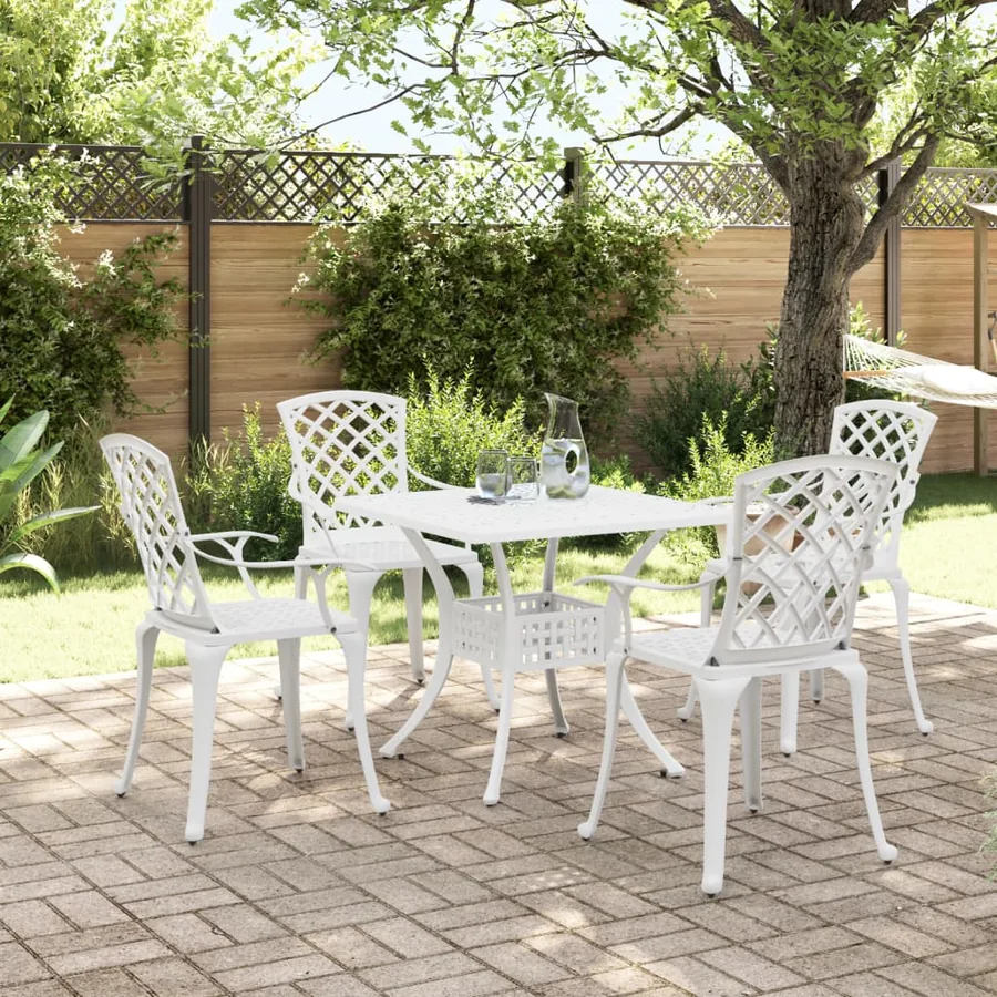 Ensemble à manger de jardin 5 pcs blanc aluminium coulé