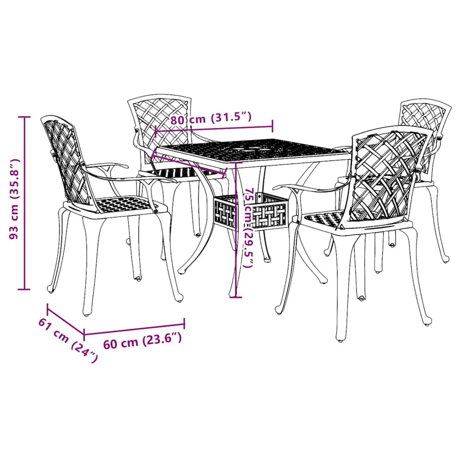 Ensemble à manger de jardin 5 pcs blanc aluminium coulé - 11