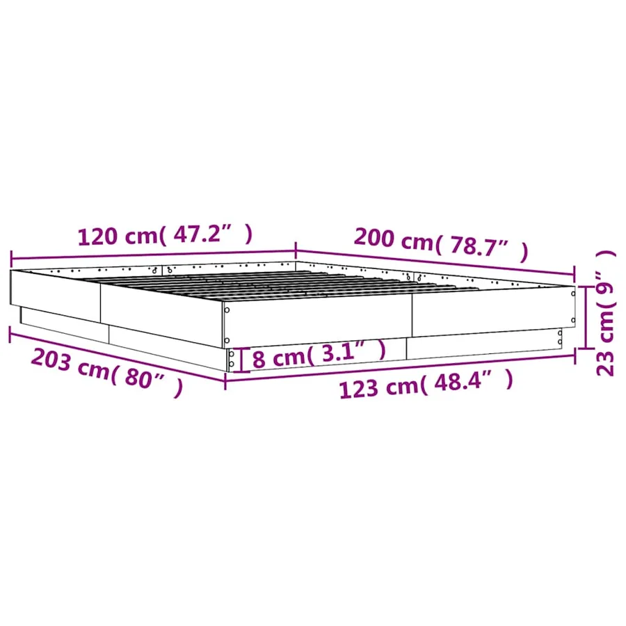 Cadre de lit sans matelas sonoma gris 120x200 cm - 9