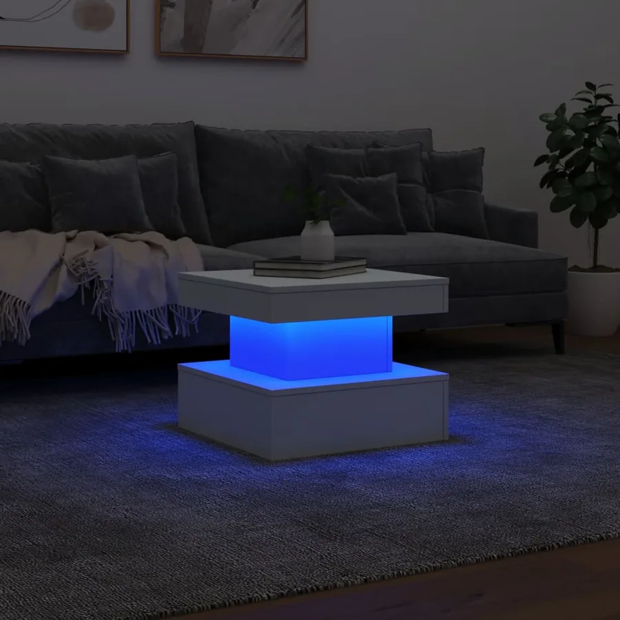 Table basse avec lumières LED blanc 50x50x40 cm - 5