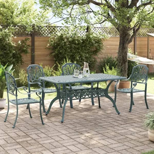 Ensemble à manger de jardin 5 pcs vert aluminium coulé