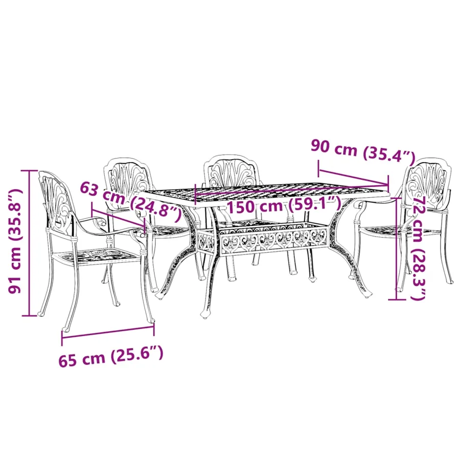 Ensemble à manger de jardin 5 pcs vert aluminium coulé - 11