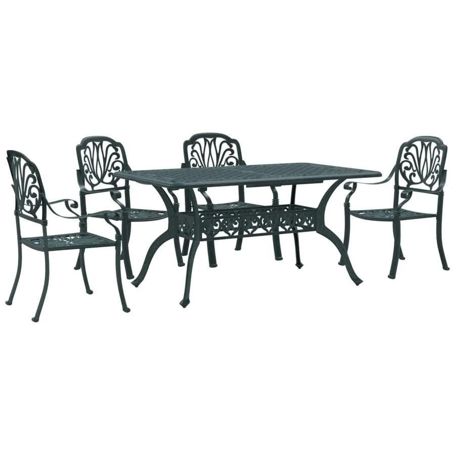 Ensemble à manger de jardin 5 pcs vert aluminium coulé - 2