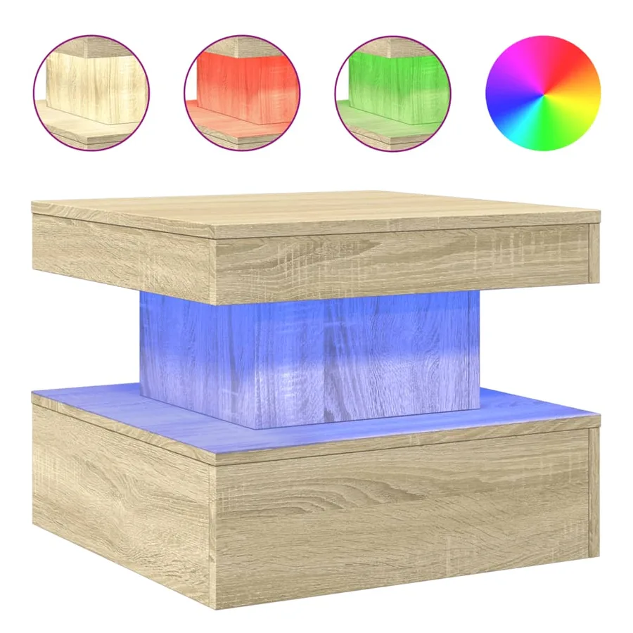 Table basse avec lumières LED chêne sonoma 50x50x40 cm - 2