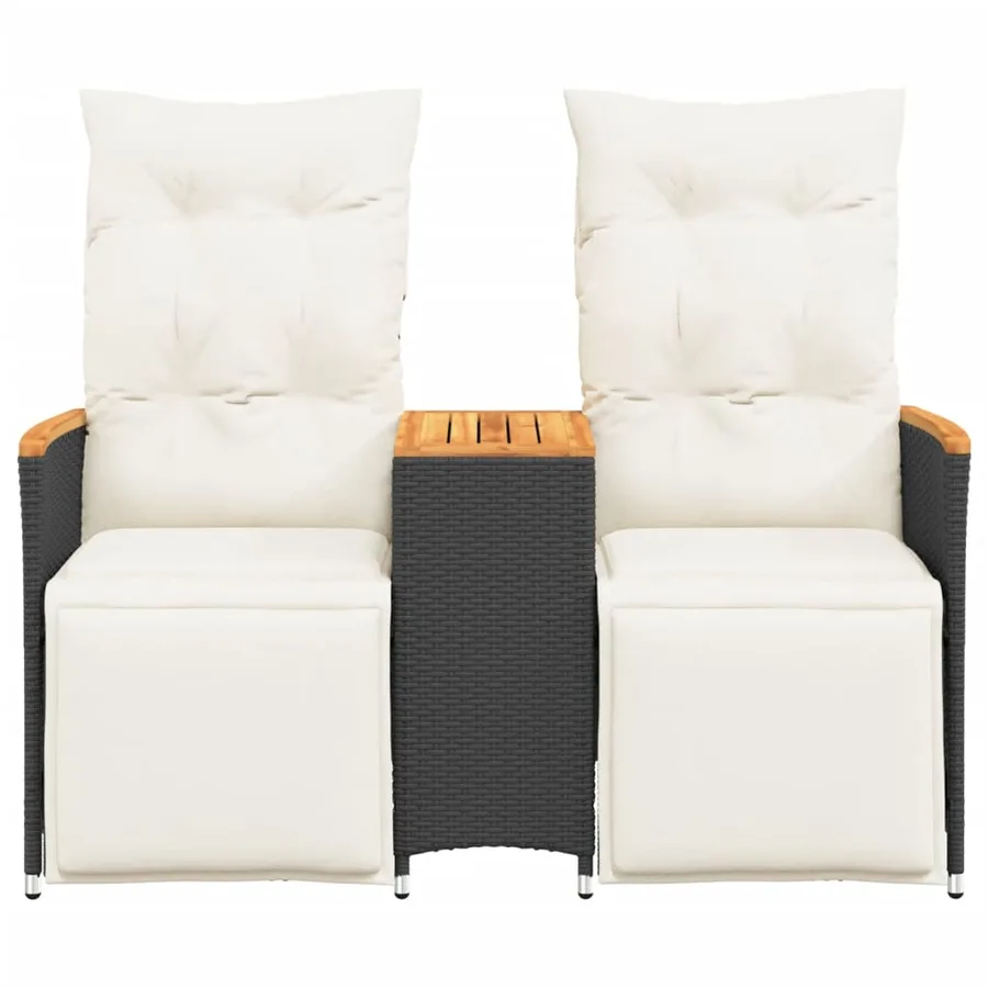 Canapé de jardin inclinable 2 places avec table noir poly rotin - 4