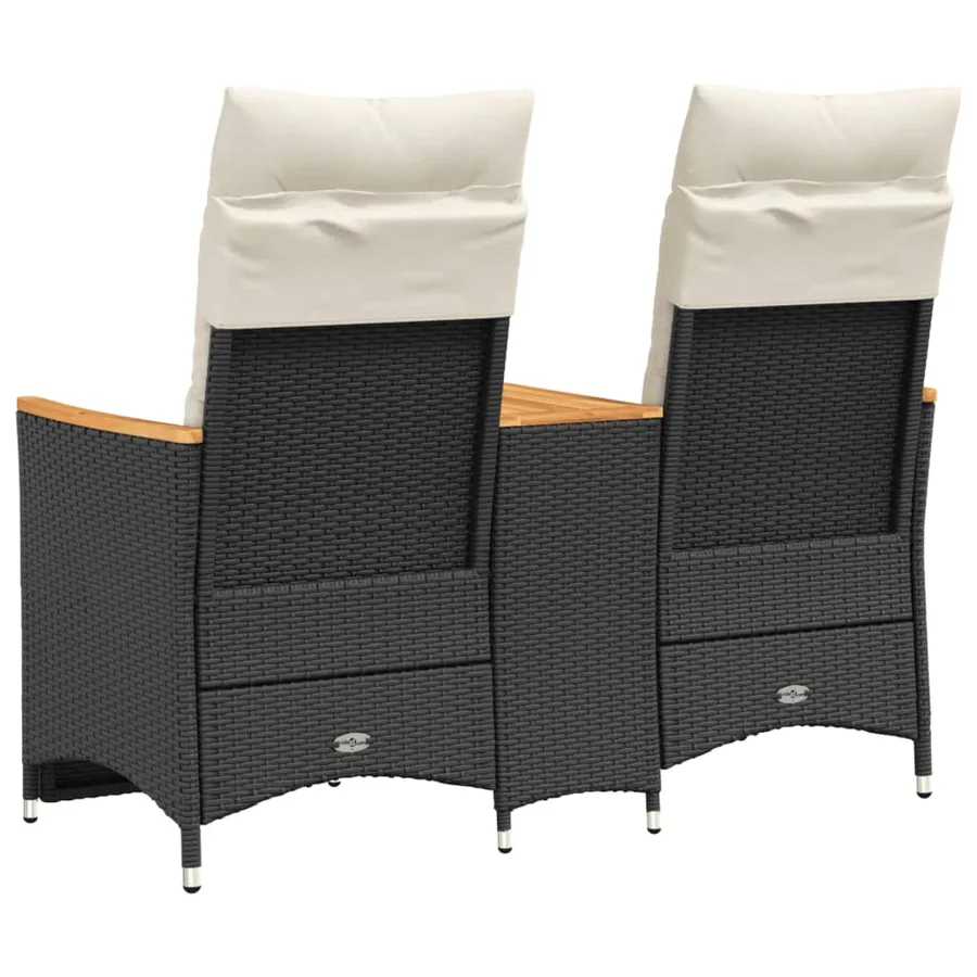Canapé de jardin inclinable 2 places avec table noir poly rotin - 5