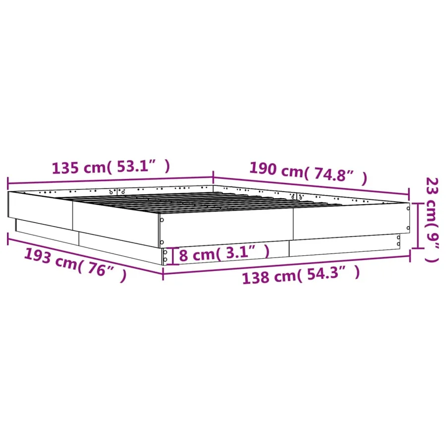 Cadre de lit sans matelas gris béton 135x190 cm - 9