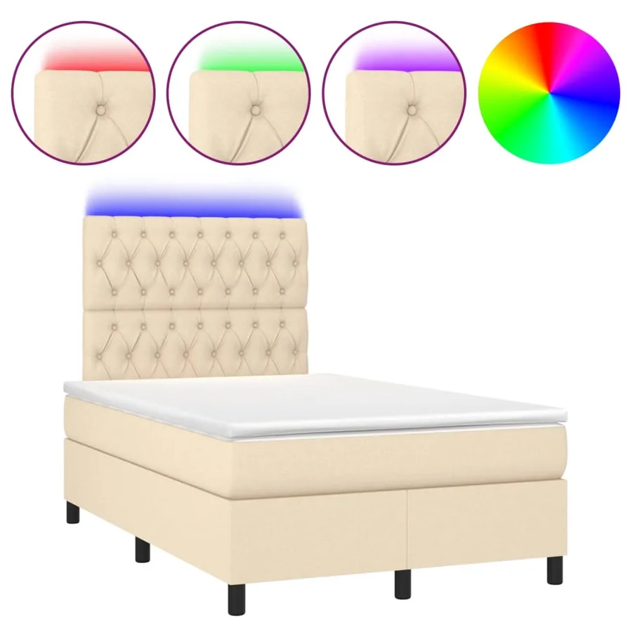 Sommier à lattes de lit matelas et LED crème 120x190 cm tissu - 2
