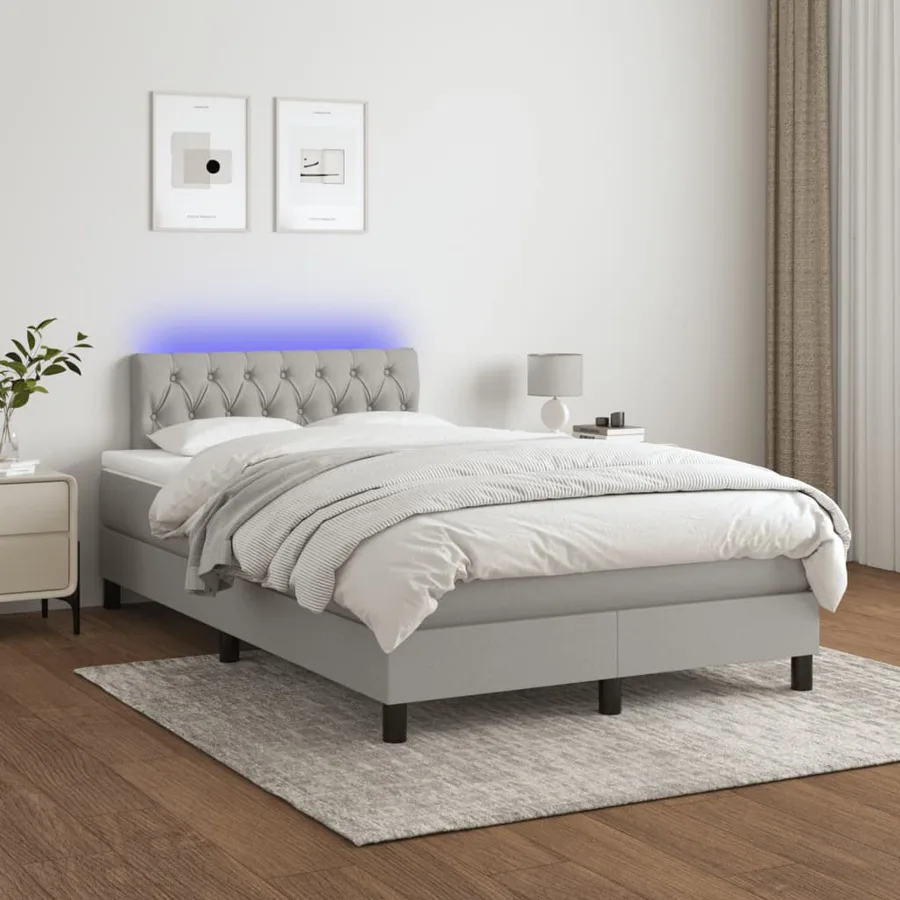 Sommier à lattes de lit matelas LED gris clair 120x190 cm tissu - 5