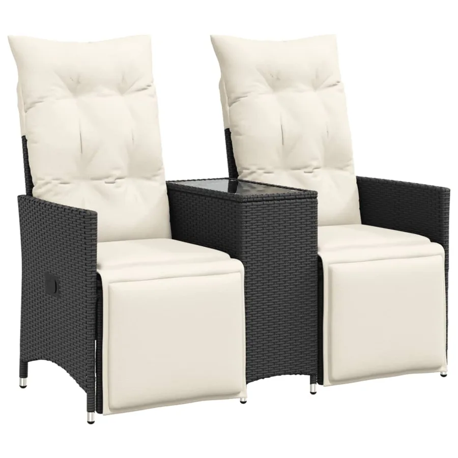 Canapé de jardin inclinable 2 places avec table noir poly rotin - 2