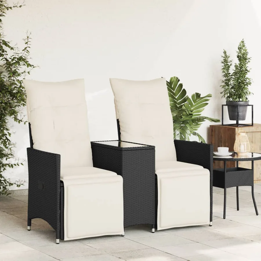 Canapé de jardin inclinable 2 places avec table noir poly rotin - 3