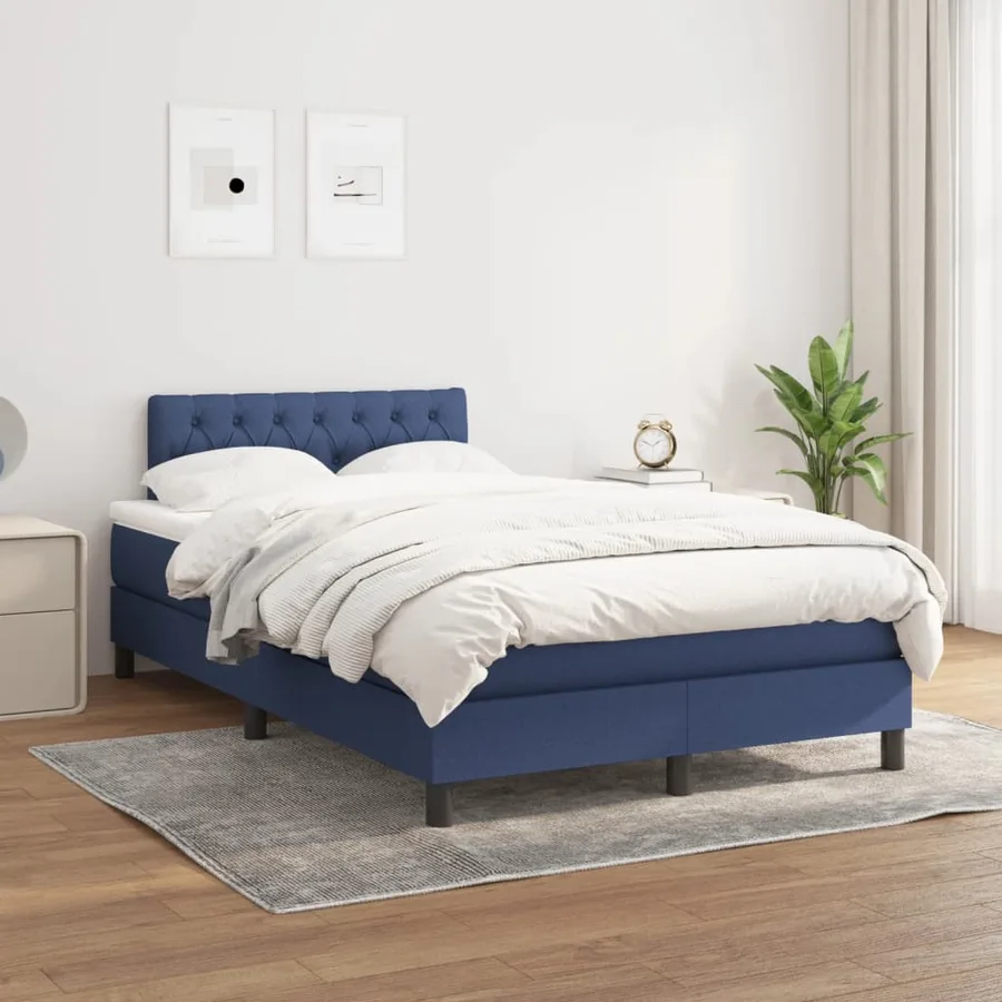 Sommier à lattes de lit avec matelas bleu 120x190 cm tissu - 3