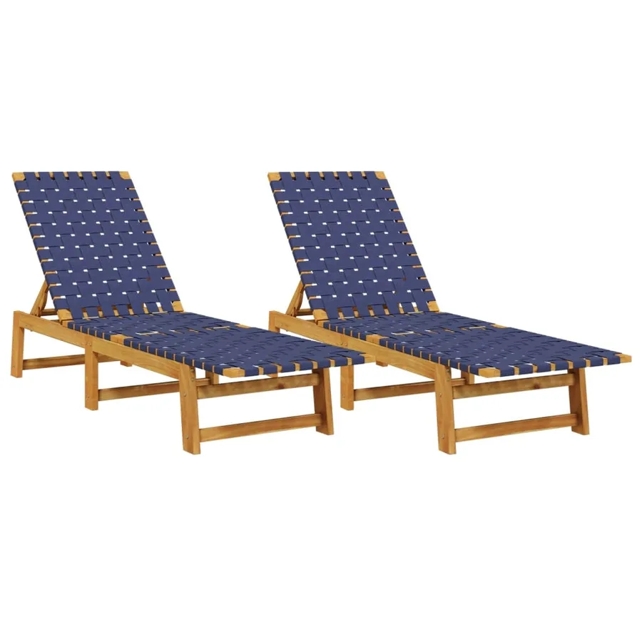 Chaises longues lot de 2 rouge bois d'acacia solide et tissu - 19