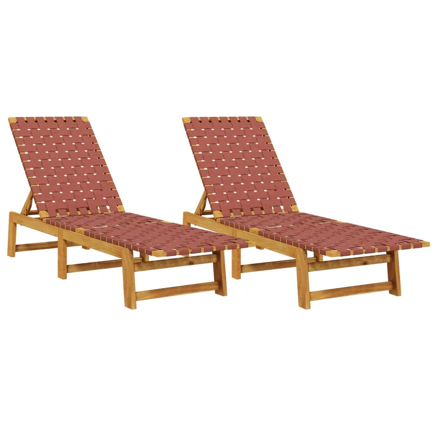Chaises longues lot de 2 rouge bois d'acacia solide et tissu - 2