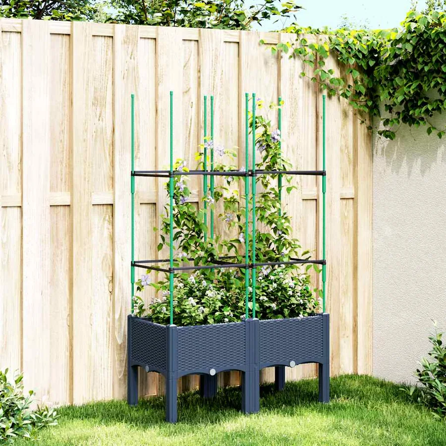 Jardinière avec treillis bleu gris 80x40x142,5 cm PP