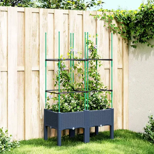 Jardinière avec treillis bleu gris 80x40x142,5 cm PP