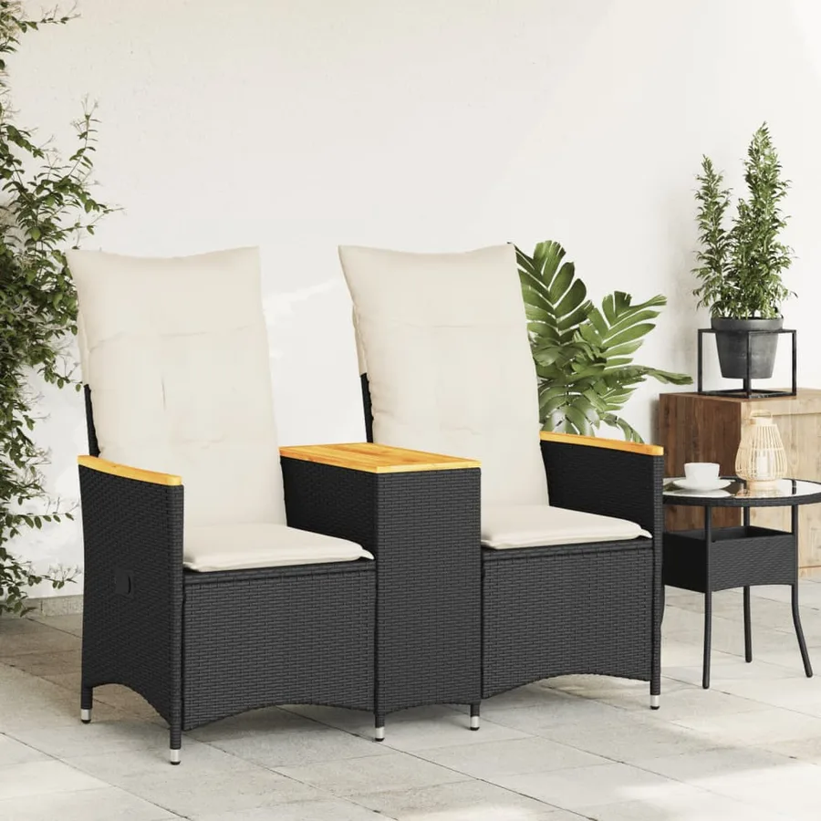 Canapé de jardin inclinable 2 places avec table noir poly rotin - 3