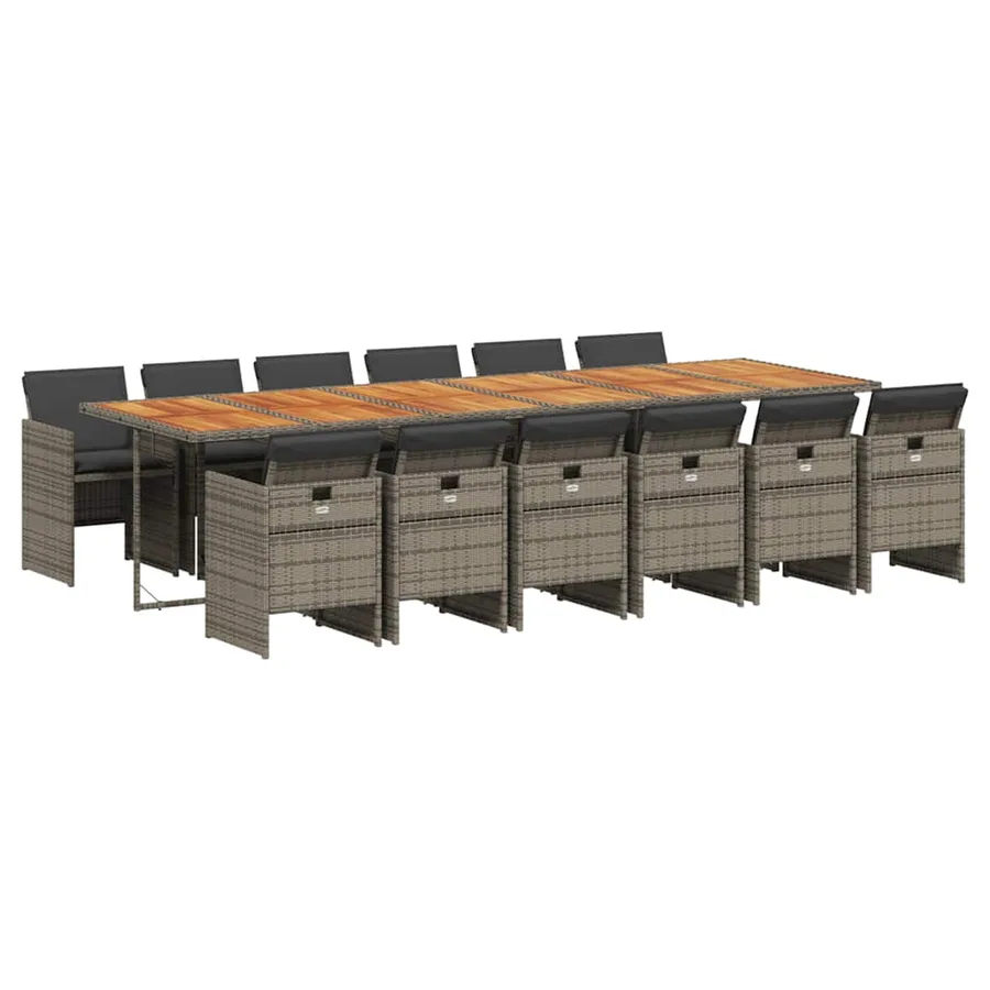 Ensemble à manger de jardin coussins 13 pcs gris résine tressée - 2