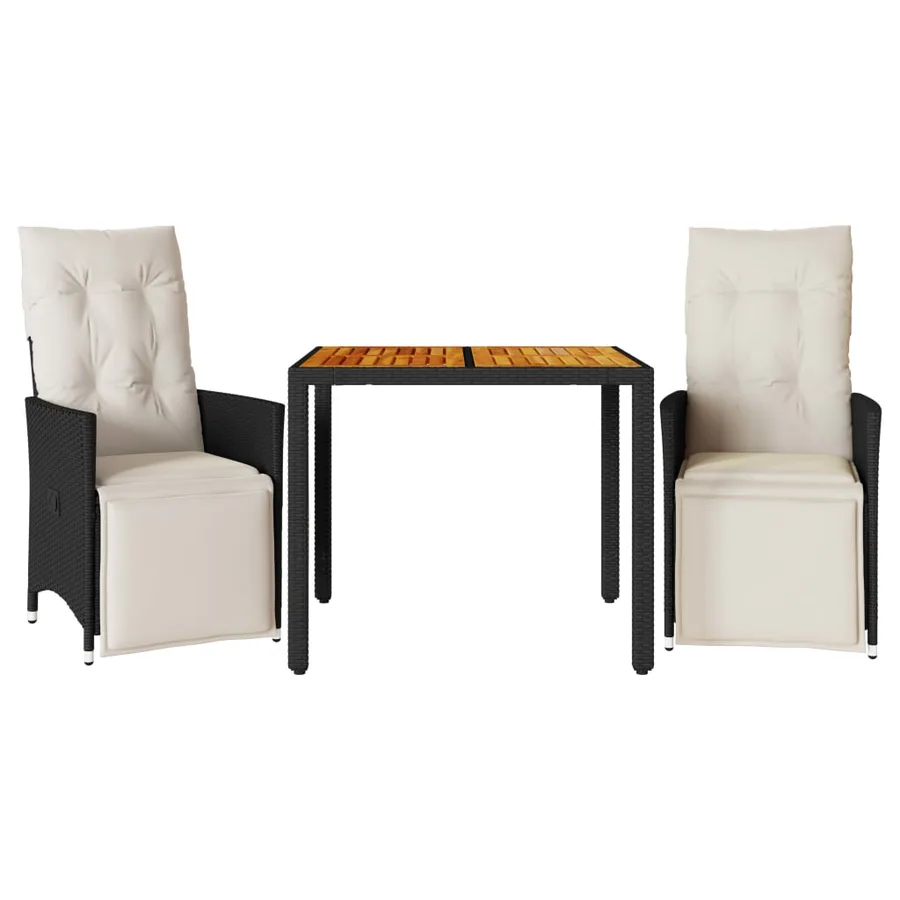 Ensemble de bistro 3 pcs avec coussins noir résine tressée - 2