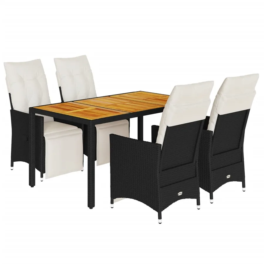 Ensemble à manger de jardin coussins 5pcs Noir Résine tressée - 2