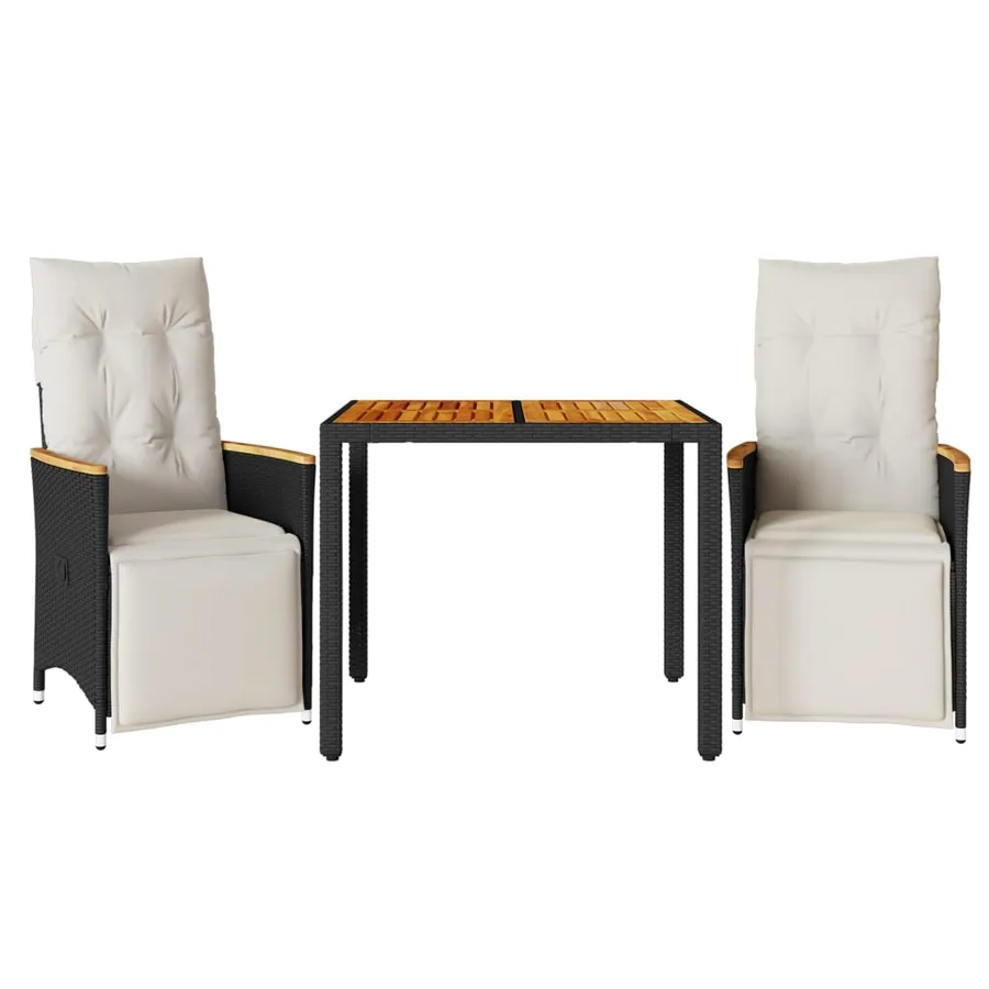 Ensemble de bistro de jardin 3 pcs coussins noir poly rotin - 2