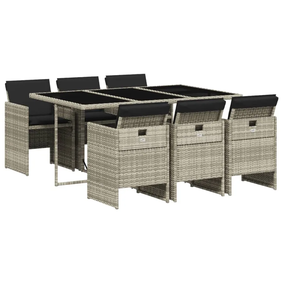 Ensemble à manger de jardin et coussins 7 pcs gris clair rotin - 2