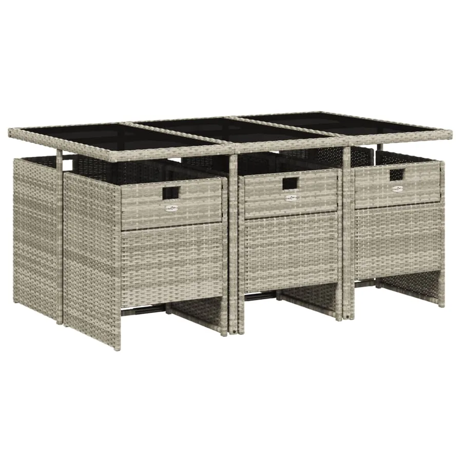 Ensemble à manger de jardin et coussins 7 pcs gris clair rotin - 3