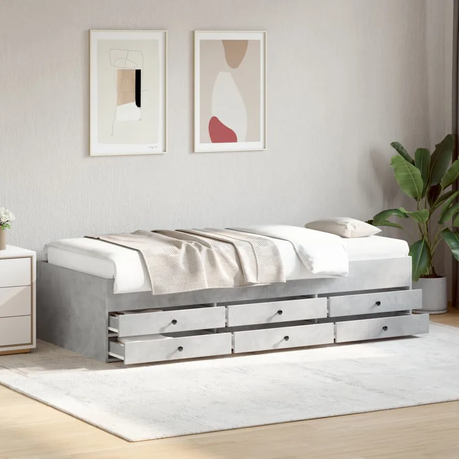 Lit de jour avec tiroirs sans matelas gris béton 75x190 cm