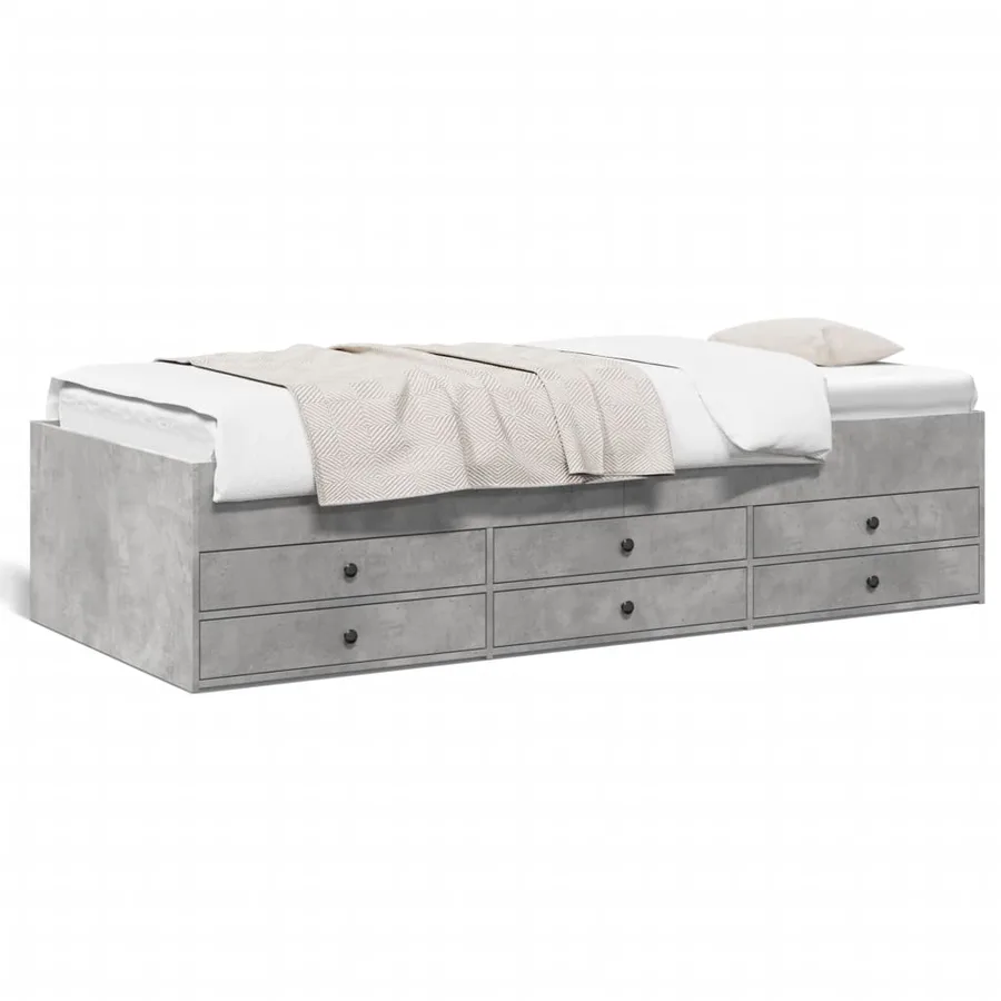 Lit de jour avec tiroirs sans matelas gris béton 75x190 cm - 2