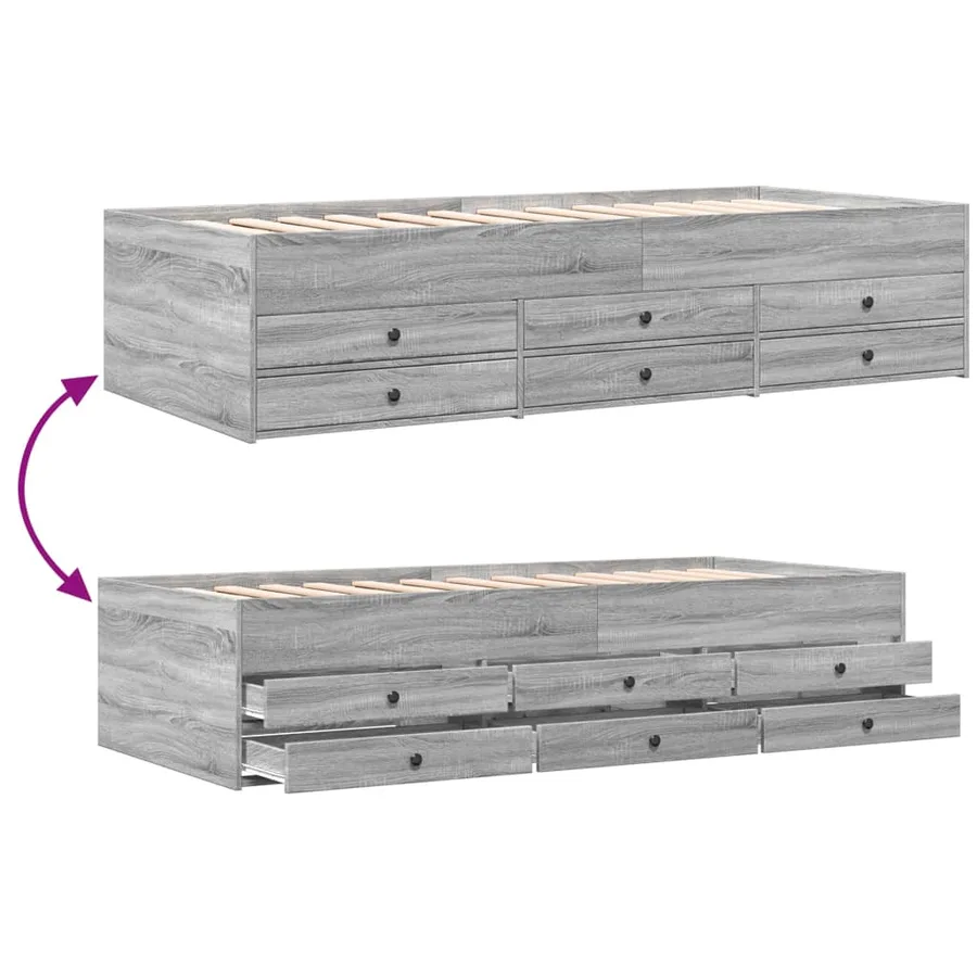 Lit de jour avec tiroirs sans matelas sonoma gris 75x190 cm - 7