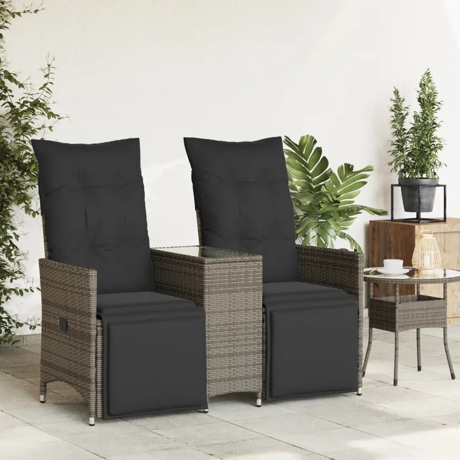 Canapé de jardin inclinable 2 places avec table gris poly rotin - 3