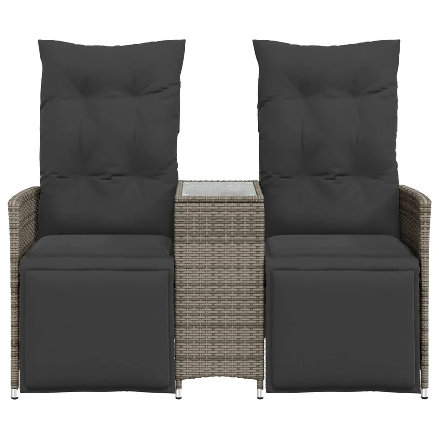 Canapé de jardin inclinable 2 places avec table gris poly rotin - 4