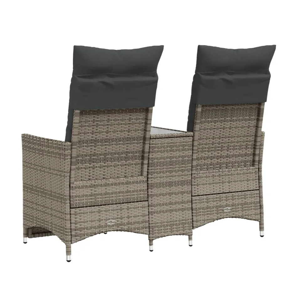 Canapé de jardin inclinable 2 places avec table gris poly rotin - 6