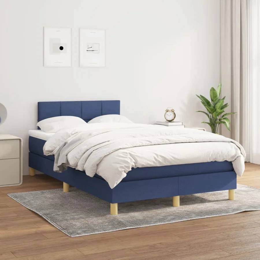 Sommier à lattes de lit avec matelas bleu 120x190 cm tissu - 3