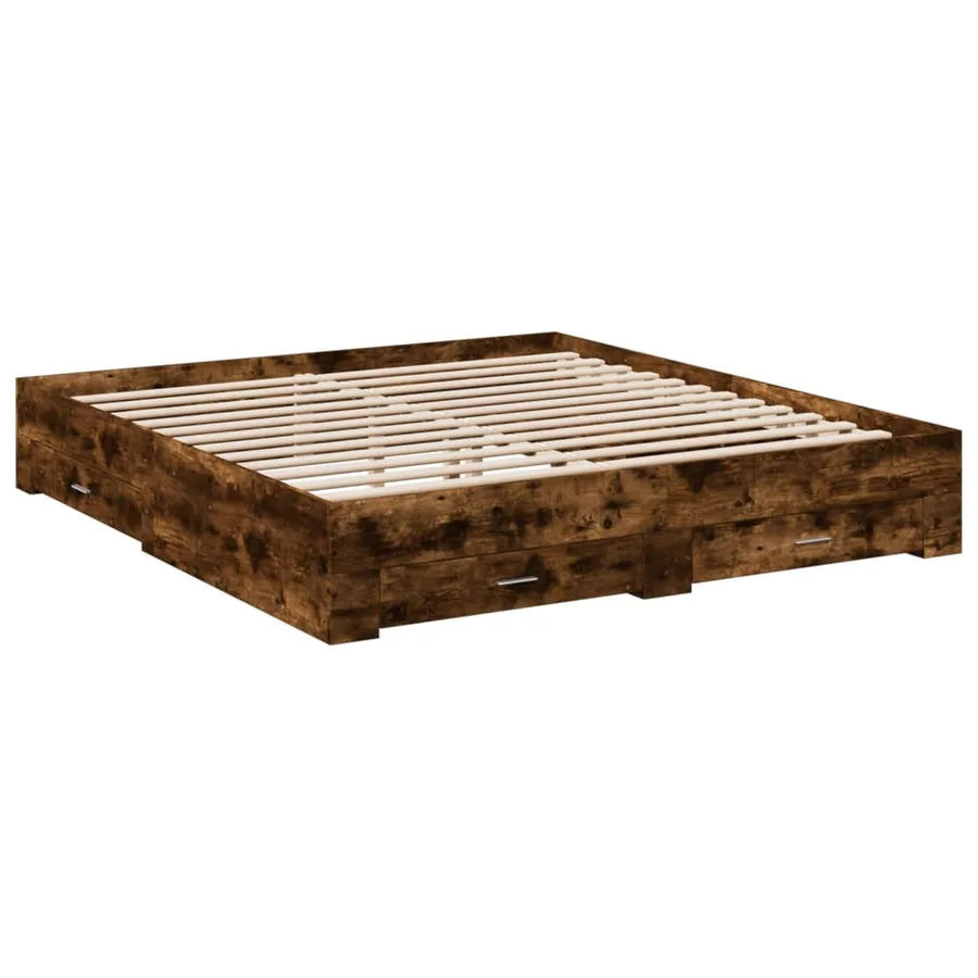 Cadre de lit avec tiroirs sans matelas chêne fumé 200x200 cm - 3