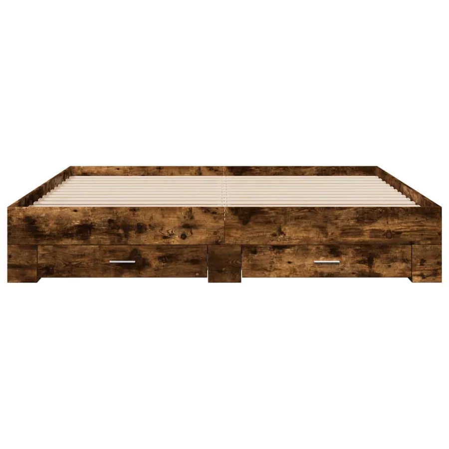 Cadre de lit avec tiroirs sans matelas chêne fumé 200x200 cm - 4