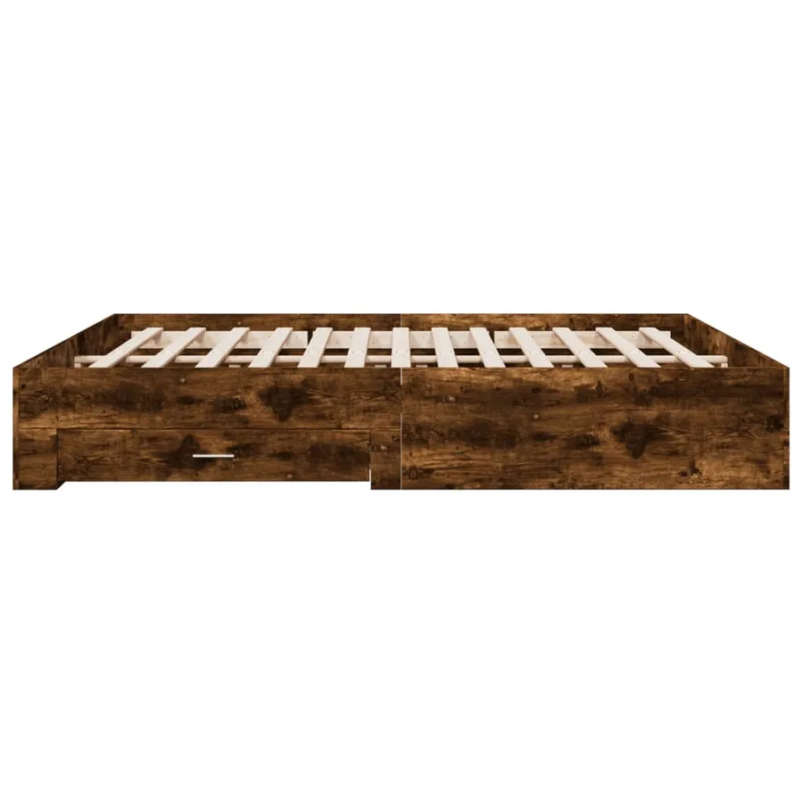 Cadre de lit avec tiroirs sans matelas chêne fumé 200x200 cm - 5