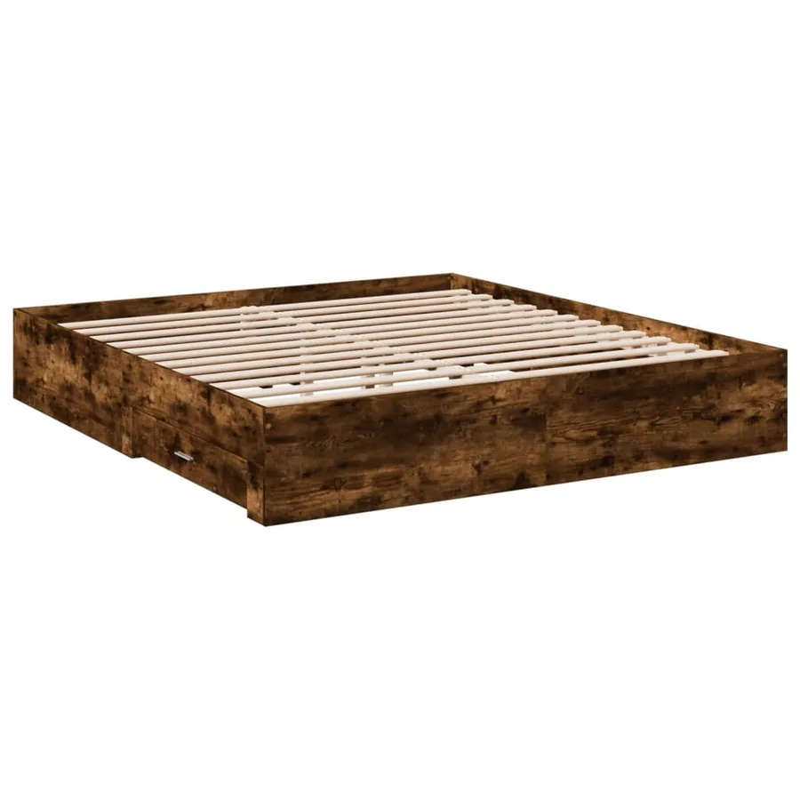 Cadre de lit avec tiroirs sans matelas chêne fumé 200x200 cm - 6