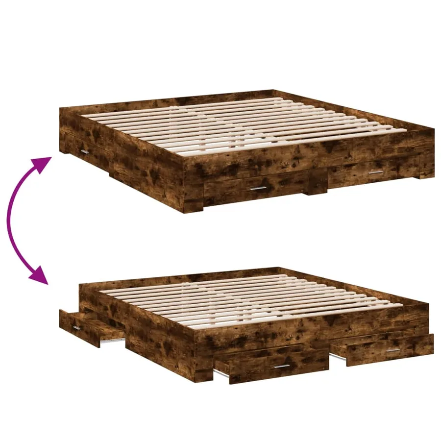 Cadre de lit avec tiroirs sans matelas chêne fumé 200x200 cm - 7