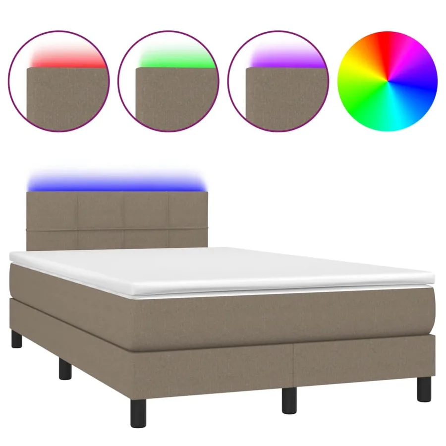 Sommier à lattes de lit matelas et LED taupe 120x190 cm tissu - 2