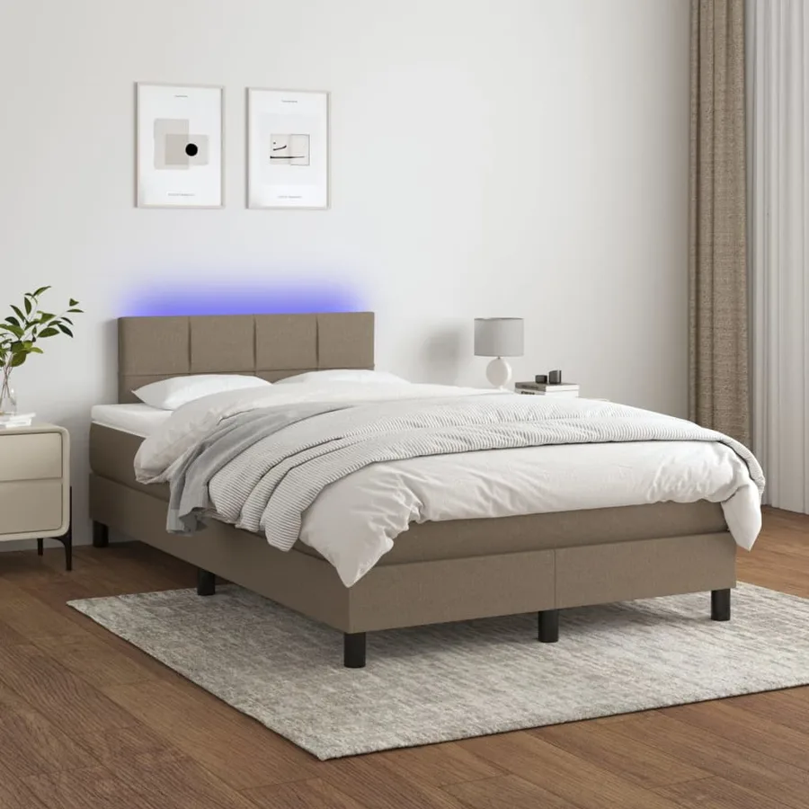 Sommier à lattes de lit matelas et LED taupe 120x190 cm tissu - 5