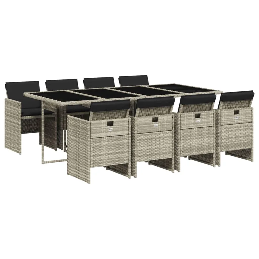 Ensemble à manger de jardin et coussins 9 pcs gris clair rotin - 2