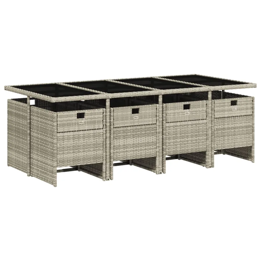 Ensemble à manger de jardin et coussins 9 pcs gris clair rotin - 3
