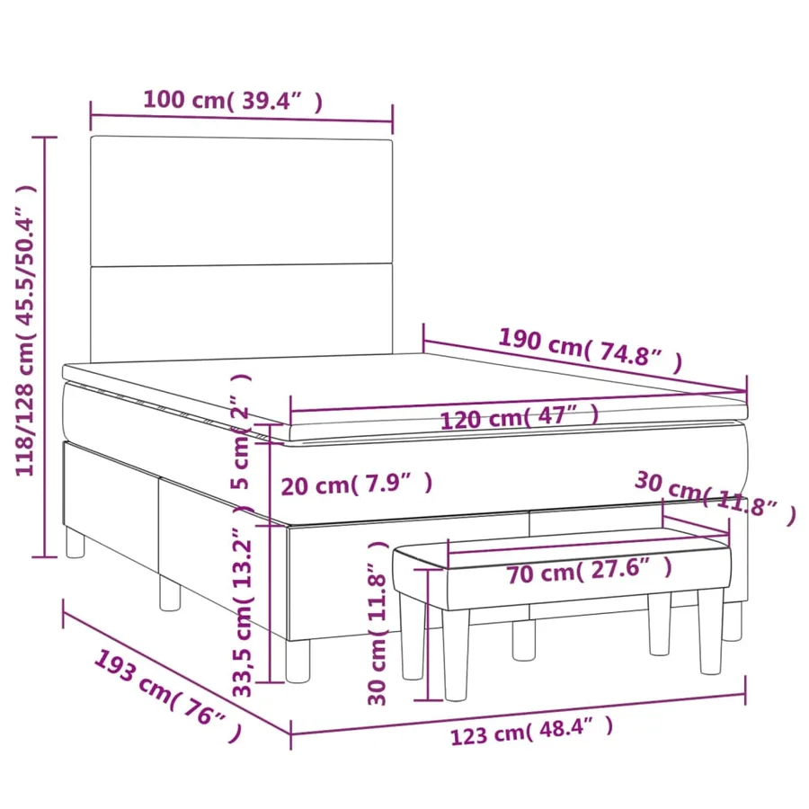 Sommier à lattes de lit avec matelas gris 120x190 cm similicuir - 10